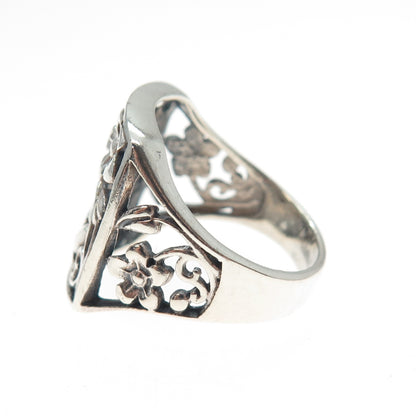 925 Sterling Silver Vintage Flower & Butterfly Ring Size 8