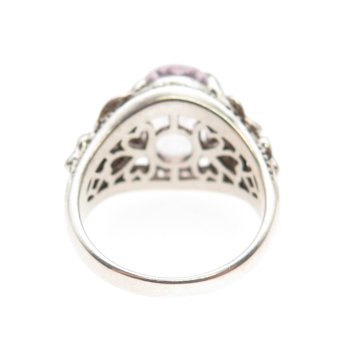 925 Sterling Silver Vintage Real Amethyst & White Topaz Modernist Ring Size 8