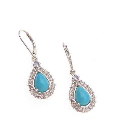 Chuck Clemency Sterling Silver Real Turquoise Tanzanite & Topaz Dangle Earrings