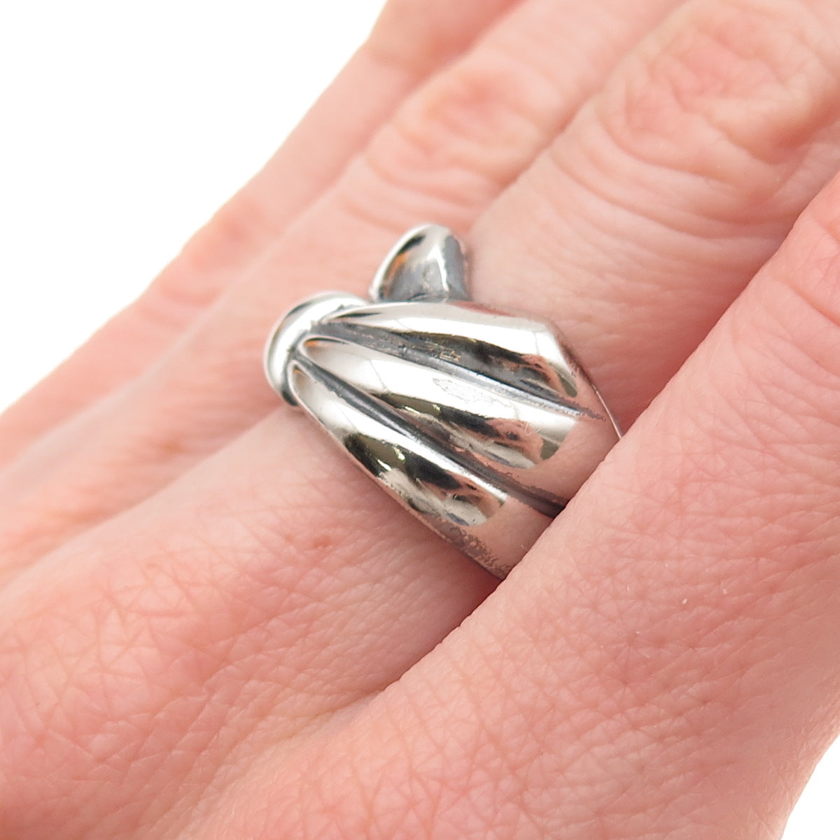 925 Sterling Silver Vintage Italy Modernist Tassel Oxidized Ring Size 7.25