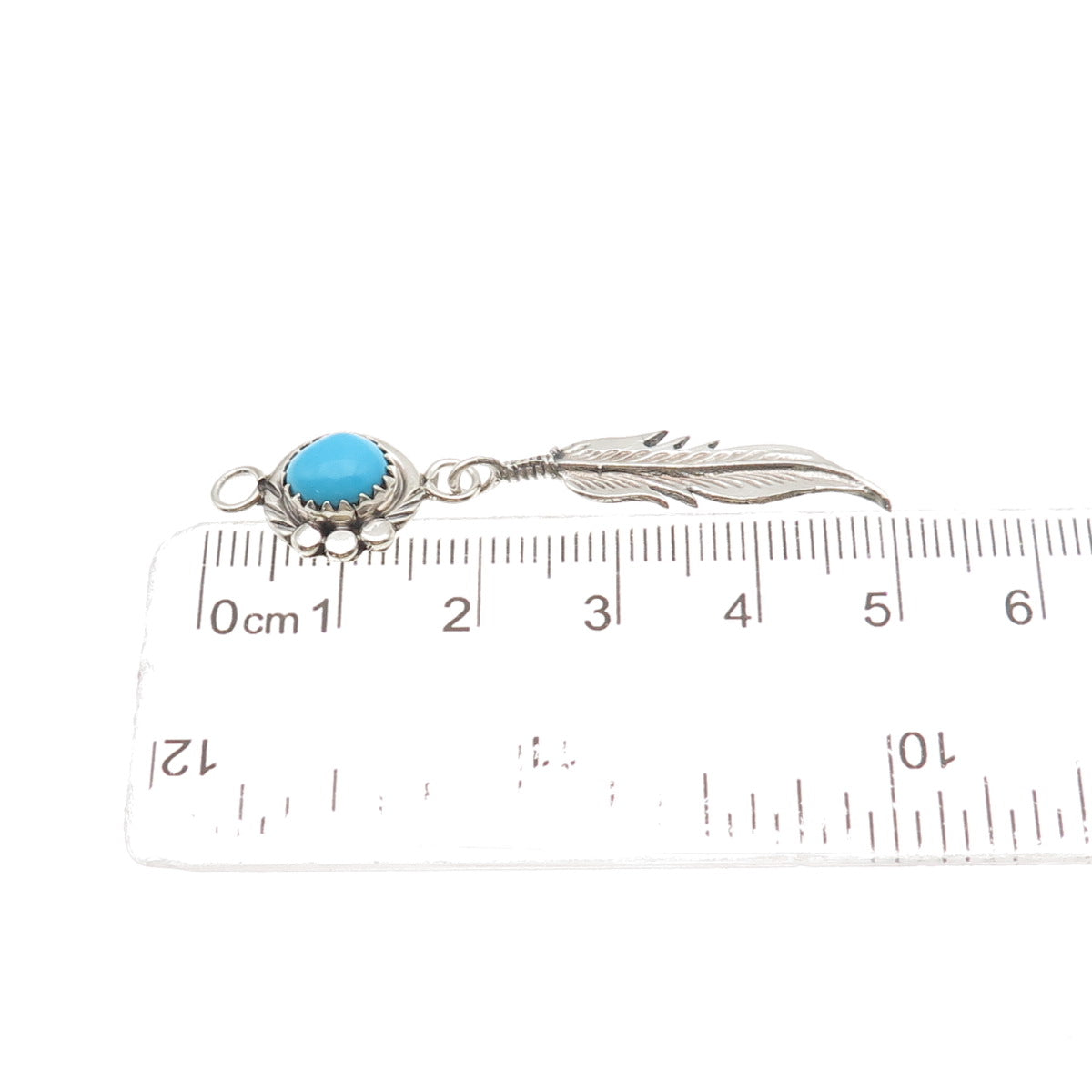 Old Pawn 925 Sterling Silver Vintage Southwestern Turquoise Feather Pendant