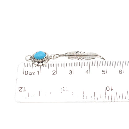 Old Pawn 925 Sterling Silver Vintage Southwestern Turquoise Feather Pendant