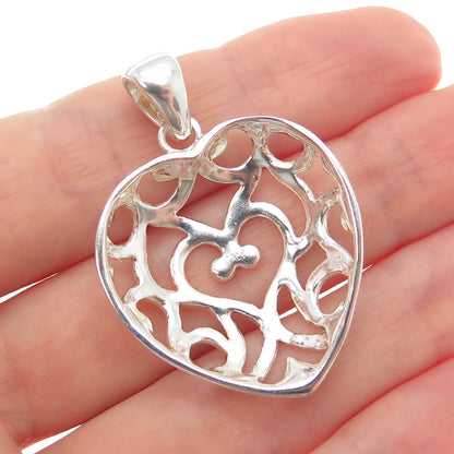 925 Sterling Silver Vintage Italy Ornate Heart Charm Pendant