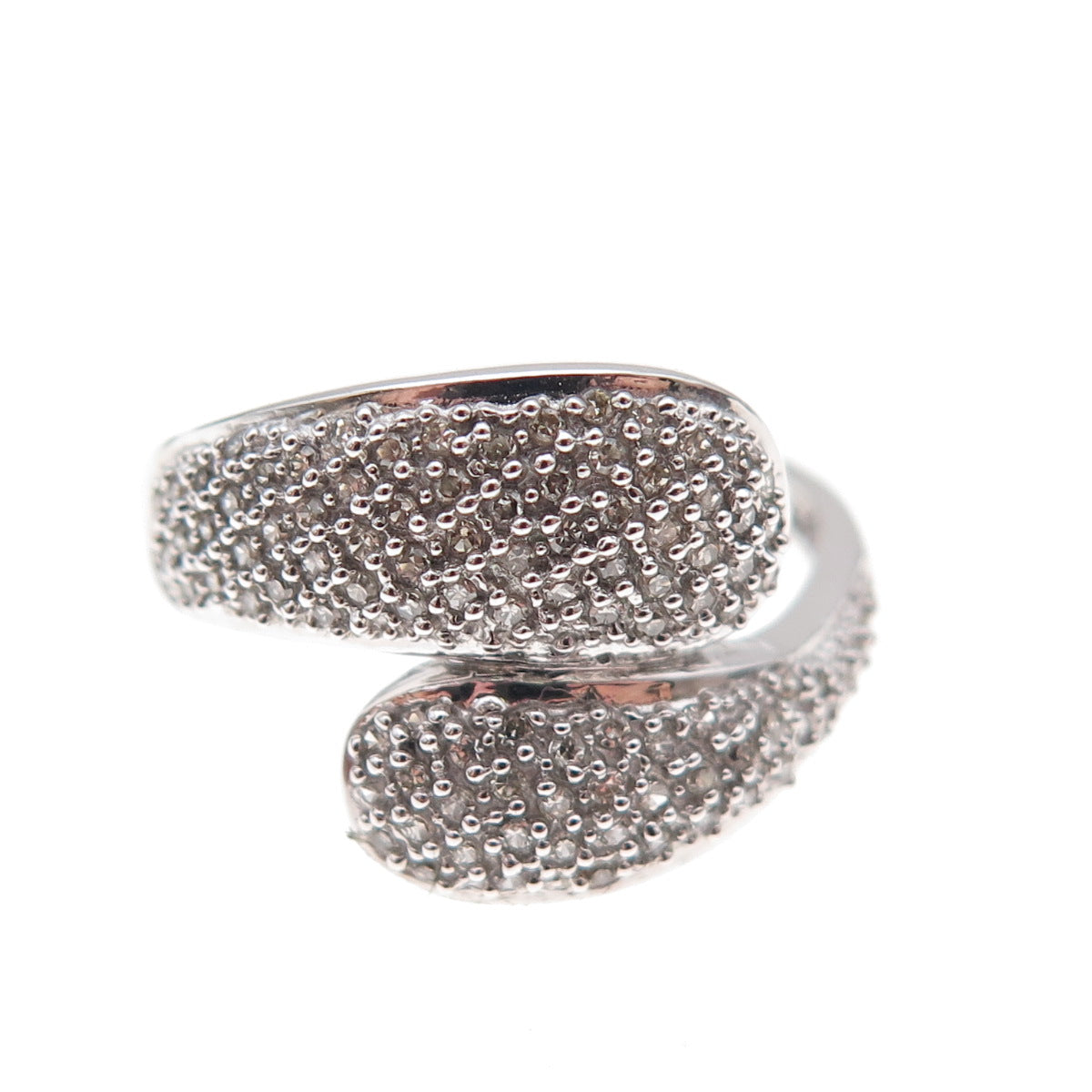 925 Sterling Silver Mexico Real Round-Cut Diamond Bypass Ring Size 7