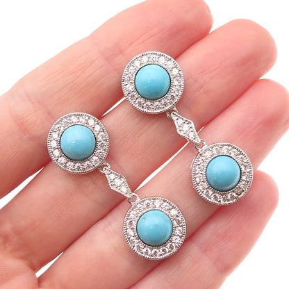 ESPO Joseph Esposito 925 Sterling Silver Real Turquoise & C Z Dangle Earrings