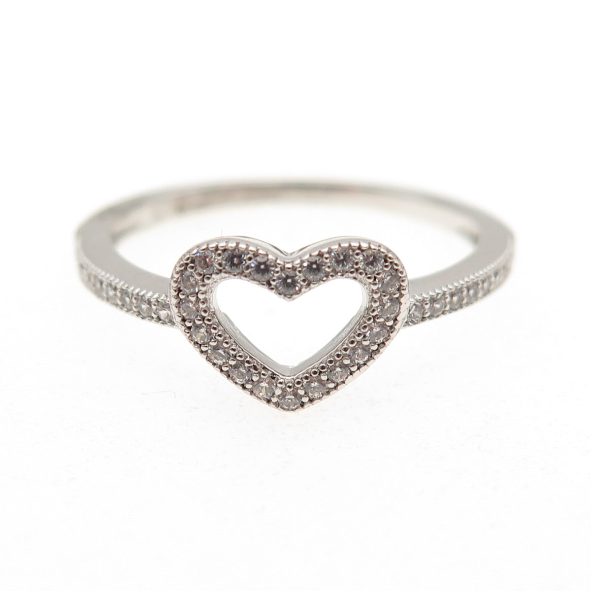 925 Sterling Silver Round-Cut C Z Heart Ring Size 7