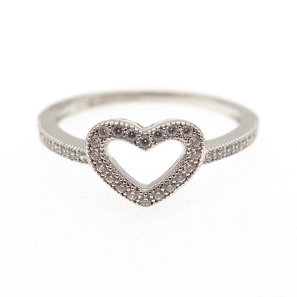 925 Sterling Silver Round-Cut C Z Heart Ring Size 7
