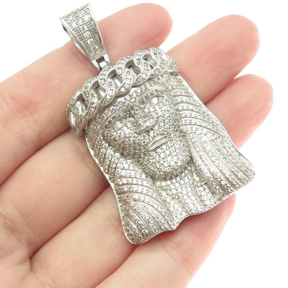 BSI 925 Sterling Silver Pave C Z Jesus Religious Pendant