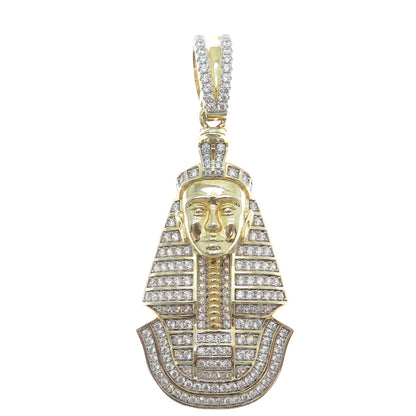 925 Sterling Silver Gold Plated Round-Cut Shaped C Z Egyptian Pharaoh Pendant