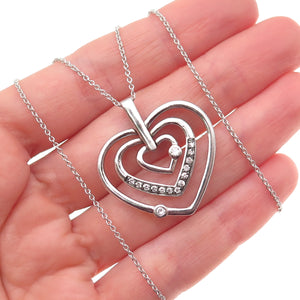 925 Sterling Silver Round-Cut C Z Triple Heart Cable Chain Necklace 18"