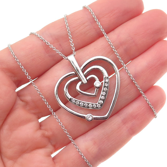 925 Sterling Silver Round-Cut C Z Triple Heart Cable Chain Necklace 18"