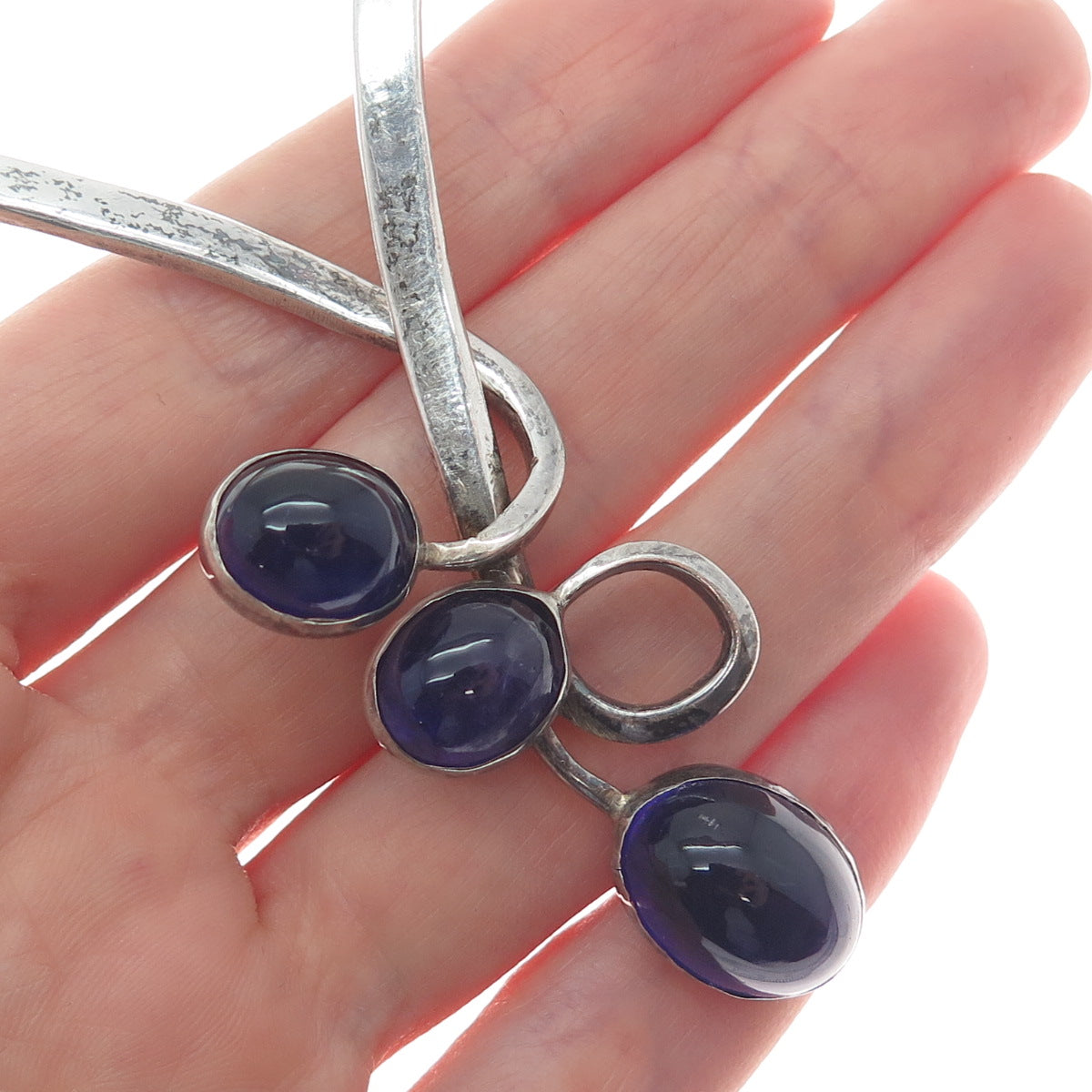 925 Sterling Silver Vintage JTL Israel Amethyst Modernist Choker Necklace 14"