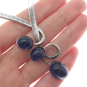 925 Sterling Silver Vintage JTL Israel Amethyst Modernist Choker Necklace 14"