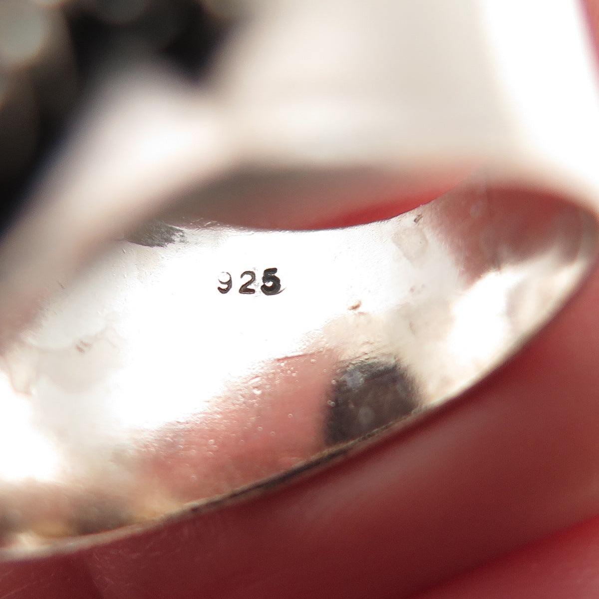 925 Sterling Silver Vintage Real Ruby Modernist Oxidized Ring Size 8.5