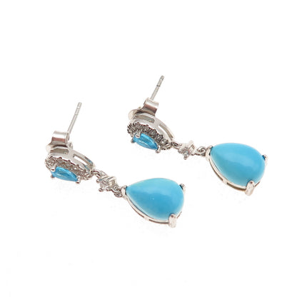 925 Sterling Silver Real Sleeping Beauty Turquoise Apatite White Topaz Earrings