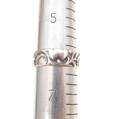 925 Sterling Silver Antique Art Deco Floral Oxidized Band Ring Size 6.25