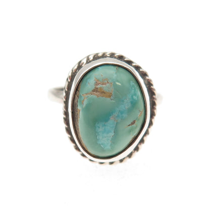 Old Pawn Sterling Silver Vintage Lone Mountain Turquoise Tribal Ring Size 6.25