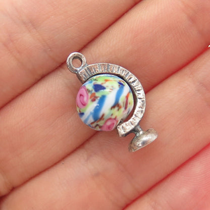 JEWELART 925 Sterling Silver Vintage Murano Glass Globe Minimalist Charm Pendant
