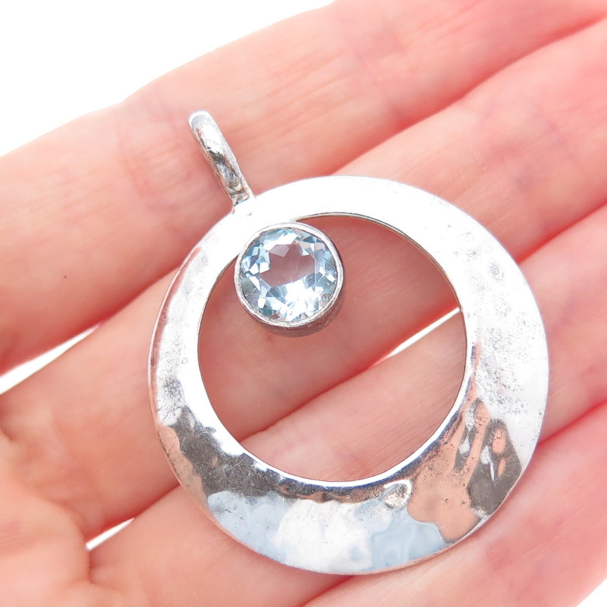 DOMINIQUE DINOUART Sterling Silver Vintage Mexico Blue Topaz Crescent Pendant