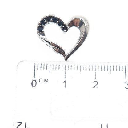 925 Sterling Silver Real Round-Cut Sapphire Heart Minimalist Slide Pendant