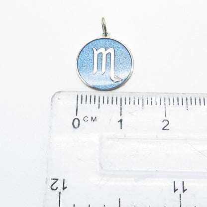 925 Sterling Silver Blue Enamel Scorpio Zodiac Sign Minimalist Charm Pendant