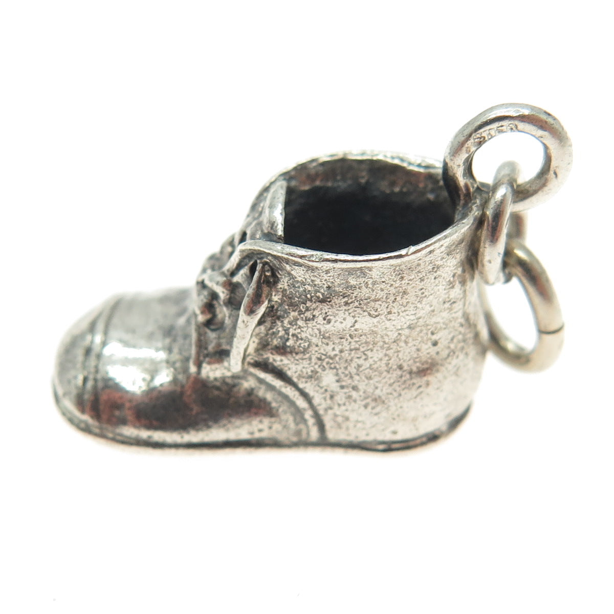 925 Sterling Silver Antique Art Deco Baby Shoe Minimalist Oxidized Pendant