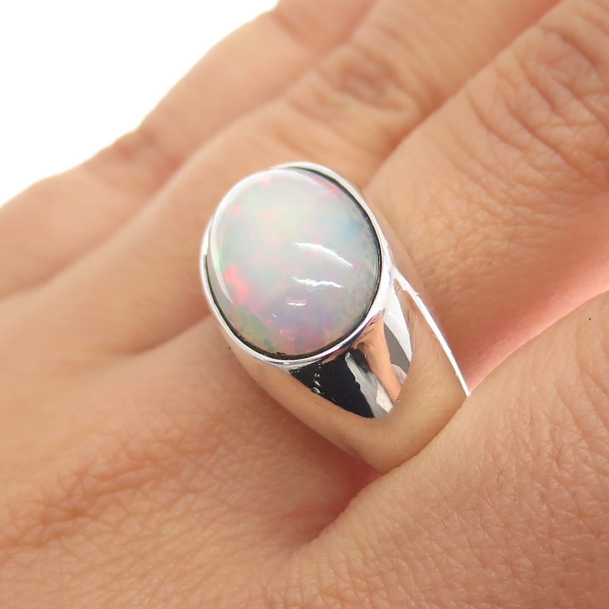 TREMONTI 925 Sterling Silver Vintage Real Opal Modernist Ring Size 10