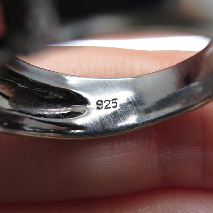925 Sterling Silver Black Rhodium 2-Tone Real Diamond Twisted Ring Size 7.25