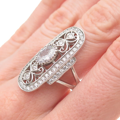 925 Sterling Silver Oval & Round-Cut C Z Sparkle Ring Size 8.25