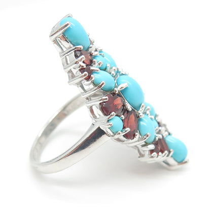 CHAPAL ZENRAY 925 Sterling Silver Red Garnet Gem & Faux Turquoise Ring Size 10