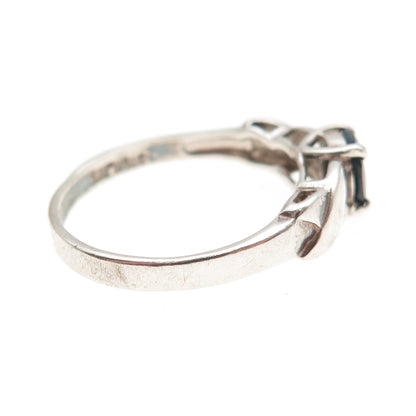 925 Sterling Silver Vintage Real Oval-Cut Sapphire X-Shape Ring Size 8.75