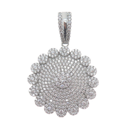 925 Sterling Silver Round-Cut C Z Floral Sparkle Pendant
