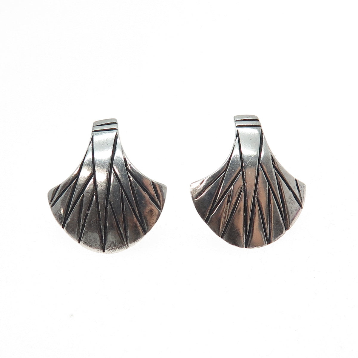 925 Sterling Silver Vintage Modernist Axe Oxidized Earrings