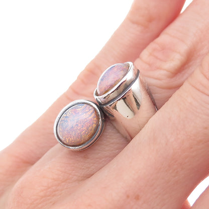 925 Sterling Silver Vintage Dragon Breath Opal Adjustable Bypass Ring Size 6
