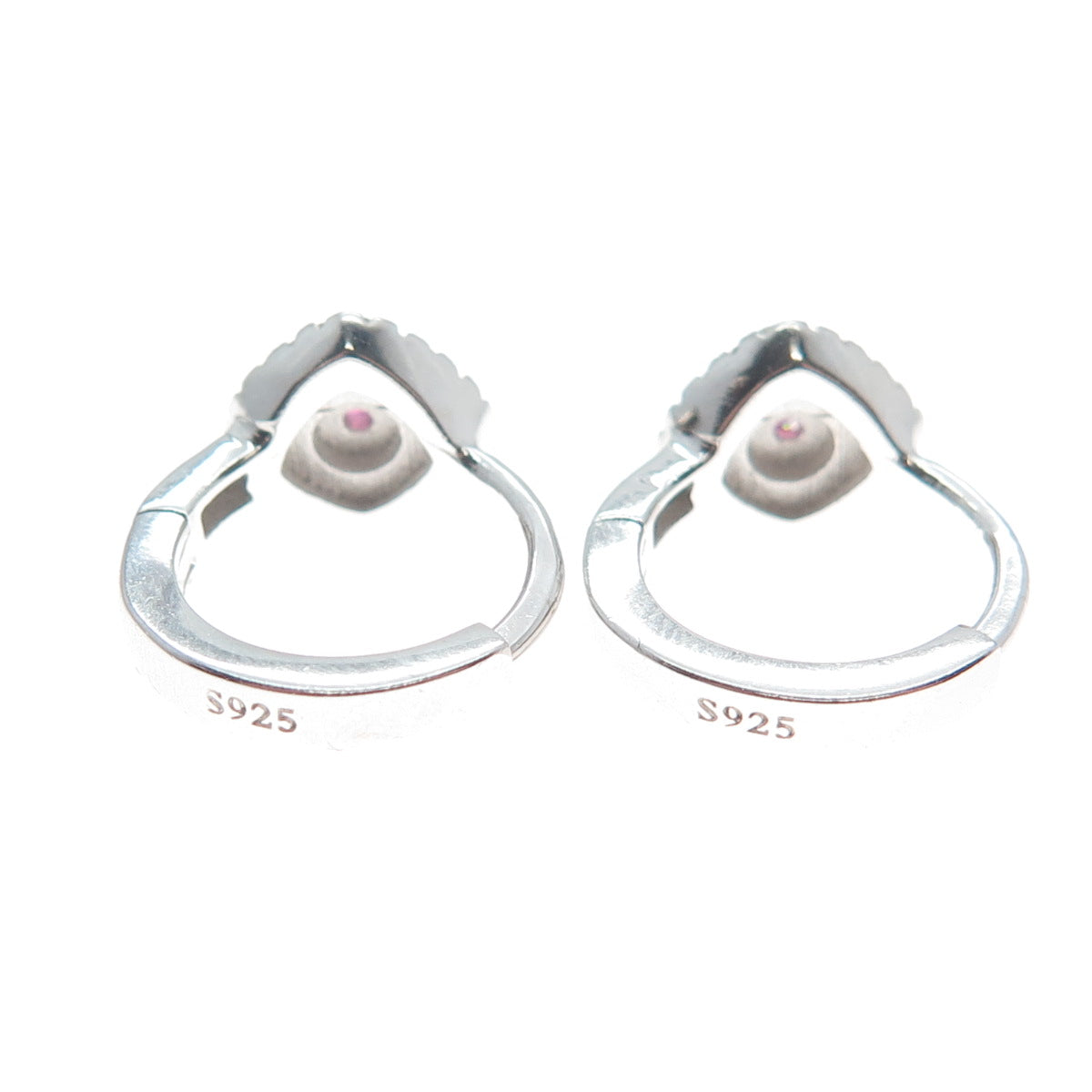 925 Sterling Silver Round-Cut Pink & White C Z Cushion Hoop Earrings