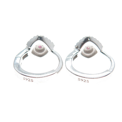 925 Sterling Silver Round-Cut Pink & White C Z Cushion Hoop Earrings