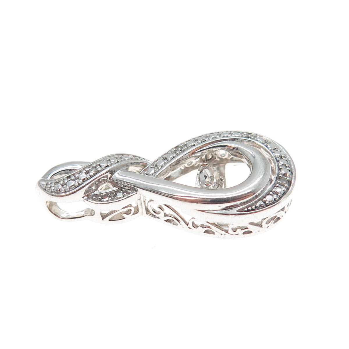 925 Sterling Silver Real Round-Cut Diamond Infinity Minimalist Slide Pendant