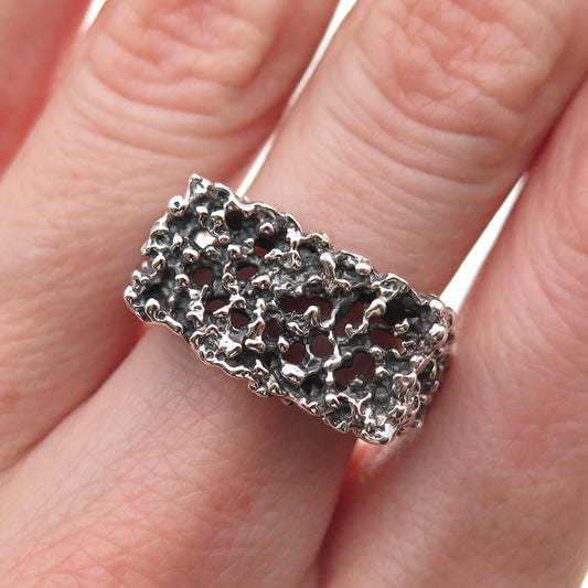 Ostby & Barton 925 Sterling Silver Vintage Modernist Nugget Oxidized Ring Size 9