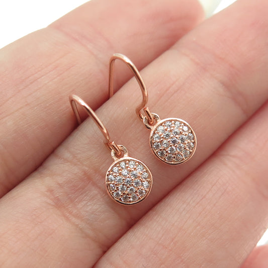 925 Sterling Silver Rose Gold Plated Round-Cut C Z Dangling Earrings