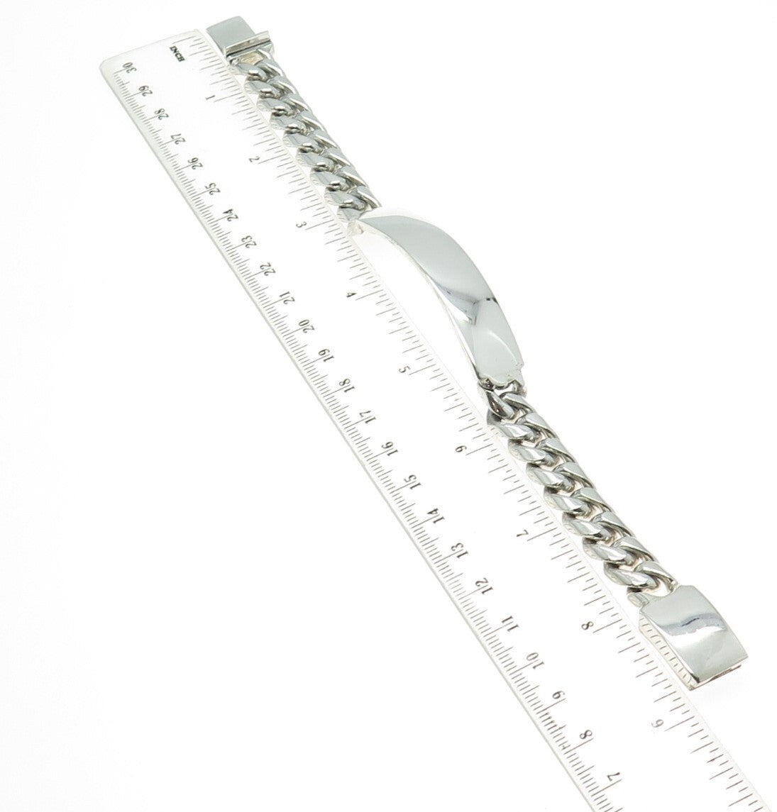 925 Sterling Silver Vintage Mexico Solid 82.2g Cuban Link ID Bracelet 8.5"