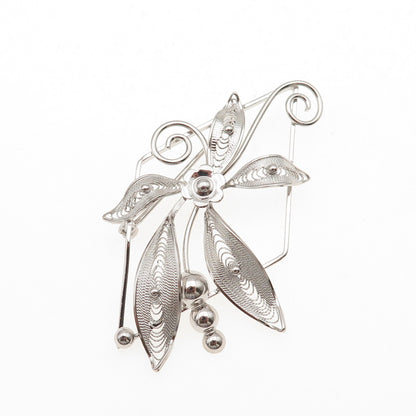 Curtis Curtman 925 Sterling Silver Vintage Floral Filigree Pin Brooch