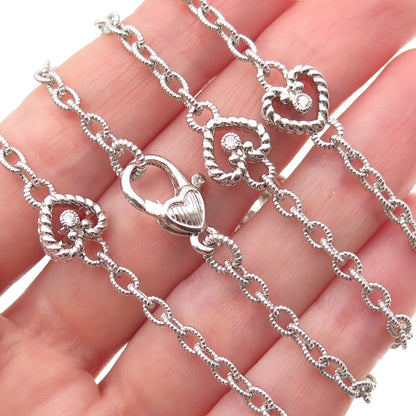JUDITH RIPKA 925 Sterling Silver C Z Heart By The Yard Cable Chain Necklace 36"