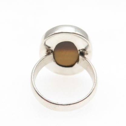 925 Sterling Silver Vintage Real Cabochon Tiger Eye Modernist Ring Size 7