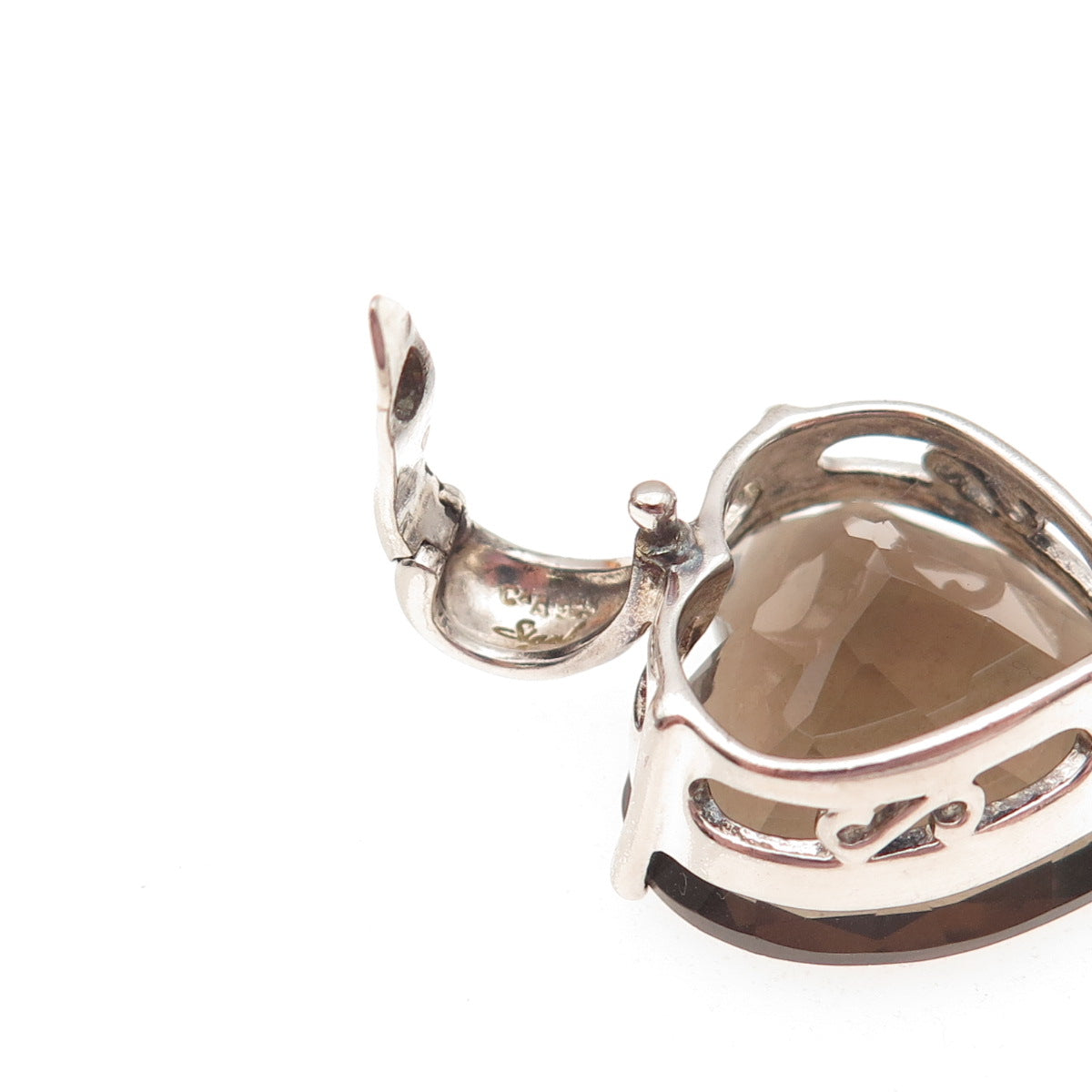 CHATEAU D'ARGENT & David Sigal Sterling Vintage Real Smoky Quartz Heart Pendant