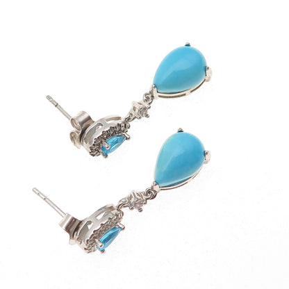 925 Sterling Silver Real Sleeping Beauty Turquoise Apatite White Topaz Earrings