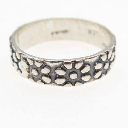 925 Sterling Silver Vintage Mexico Flower Oxidized Band Ring Size 11.75