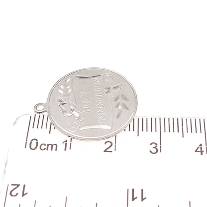 925 Sterling Silver Vintage Holy Communion Round Tag Charm Pendant