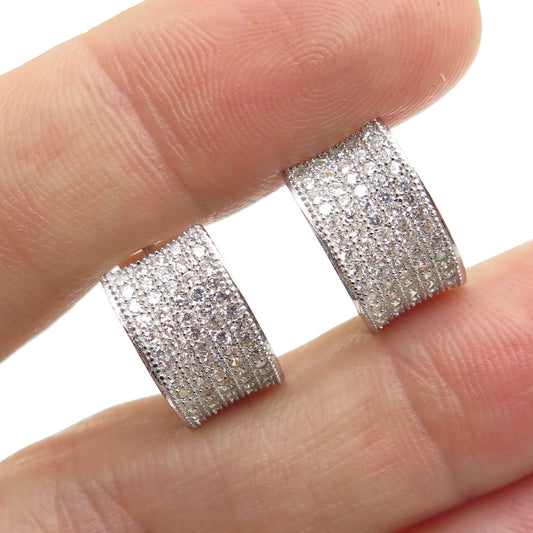 925 Sterling Silver Round-Cut C Z Wide Hoop Earrings