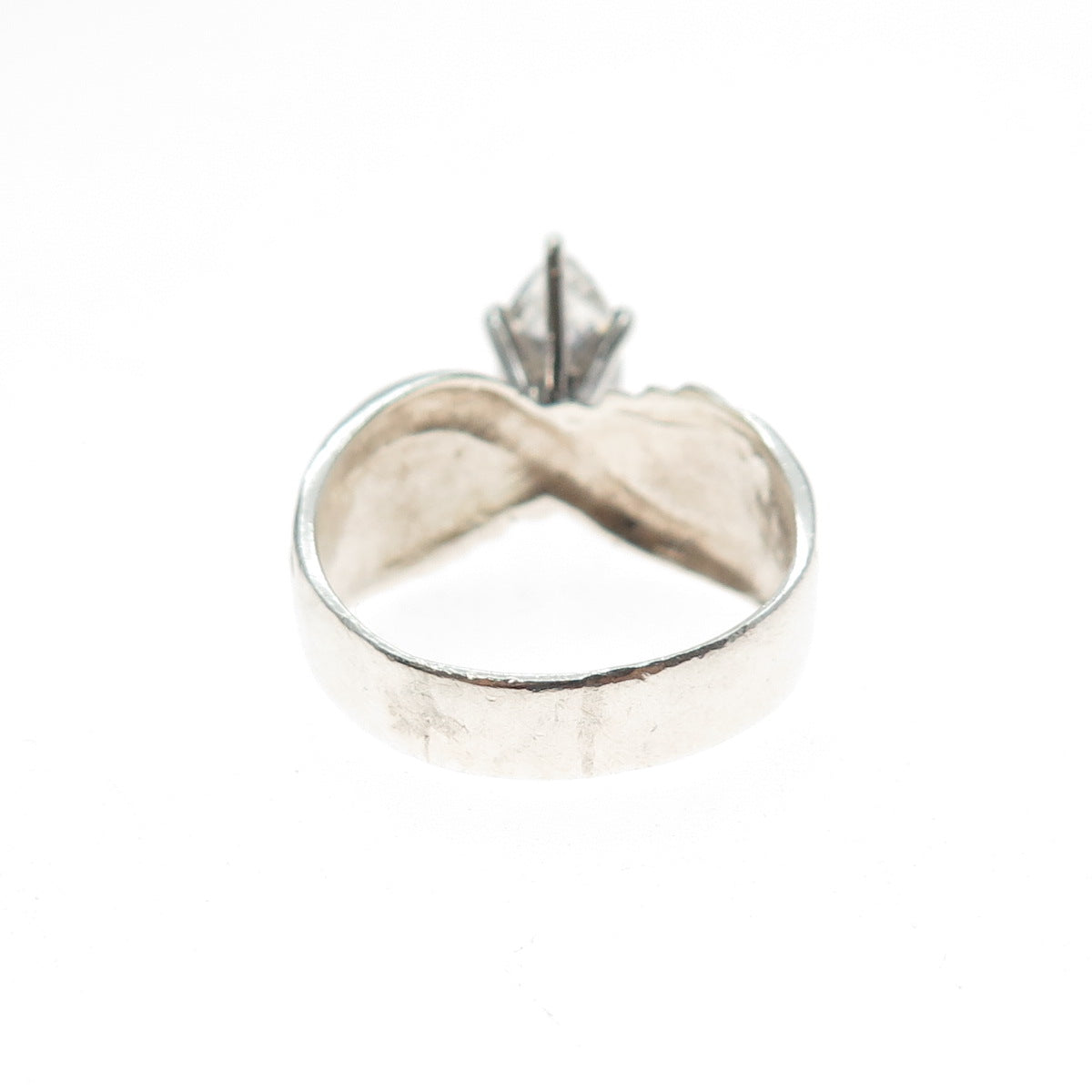 925 Sterling Silver Vintage Marquise-Cut C Z Modernist Oxidized Ring Size 10