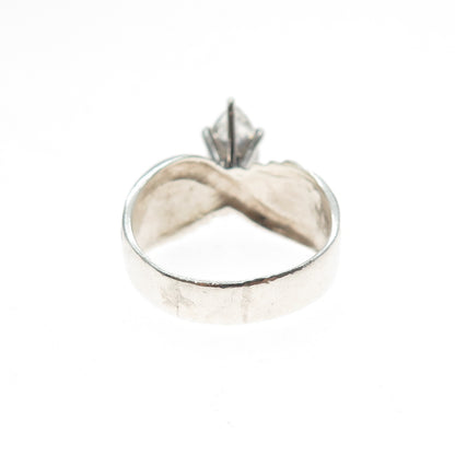 925 Sterling Silver Vintage Marquise-Cut C Z Modernist Oxidized Ring Size 10